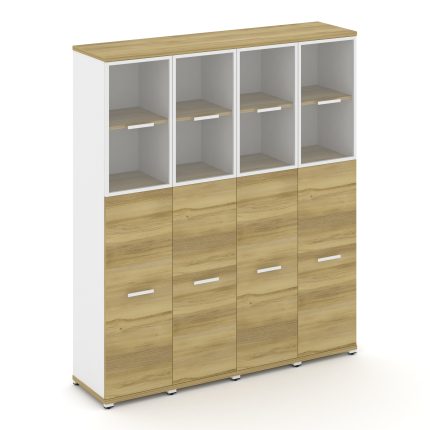 Concept Шкаф 4 узкие секции, 5 ниш CN.STU-545 RPW W Дуб Винченцо/Белый Бриллиант/Металл Белый/Прозра