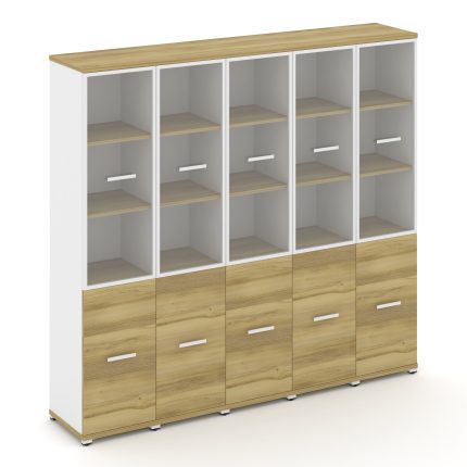 Concept Шкаф 5 узких секций, 5 ниш CN.STU-552 RPW W Дуб Винченцо/Белый Бриллиант/Металл Белый/Прозра