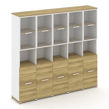 Concept Шкаф 5 узких секции, 5 ниш CN.STU-553 RPW W Дуб Винченцо/Белый Бриллиант/Металл Белый/Прозра