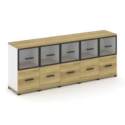 Concept Шкаф 5 узких секций, 2 ниши CN.STU-252 RPB B Дуб Винченцо/Белый Бриллиант/Металл Черный/Проз