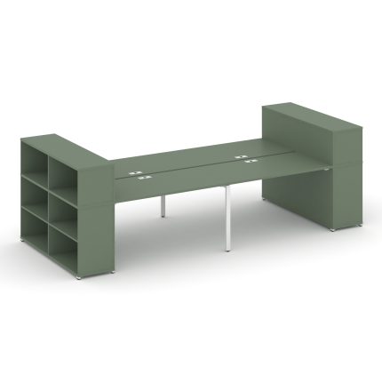 Concept Рабочая станция с опорными стеллажами с надставкой низ. CN.DRS-255 Кобо/Металл Белый 3600*14