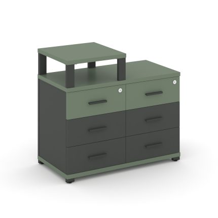 Concept Тумба приставная широкая 6 ящ. с надставкой узкой CN.TSP-008 A Кобо/Антрацит/Металл Антрацит