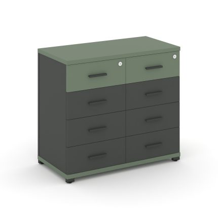 Concept Тумба приставная широкая 8 ящ. CN.TSP-013 A Кобо/Антрацит/Металл Антрацит 836*420*750