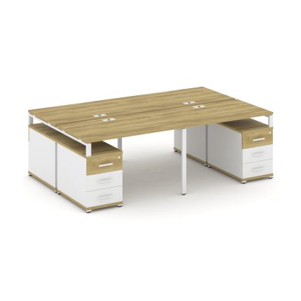 Concept Рабочая станция 4 места с 2 двухсторонними опорными тумбами CN.DRS-326 W Дуб Винченцо/Белый