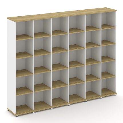 Concept Стеллаж 6 узких секций, 5 ниш CN.STU-560 Дуб Винченцо/Белый Бриллиант/Металл Белый 2500*420*