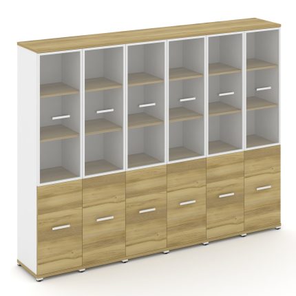 Concept Шкаф 6 узких секций, 5 ниш CN.STU-562 RPW W Дуб Винченцо/Белый Бриллиант/Металл Белый/Прозра