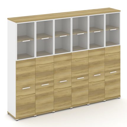 Concept Шкаф 6 узких секций, 5 ниш CN.STU-565 RPW W Дуб Винченцо/Белый Бриллиант/Металл Белый/Прозра