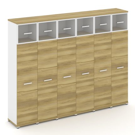 Concept Шкаф 6 узких секций, 5 ниш CN.STU-567 RPW W Дуб Винченцо/Белый Бриллиант/Металл Белый/Прозра