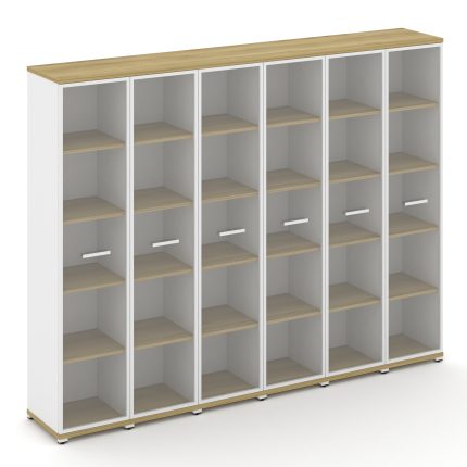 Concept Шкаф 6 узких секций, 5 ниш CN.STU-568 RPW W Дуб Винченцо/Белый Бриллиант/Металл Белый/Прозра