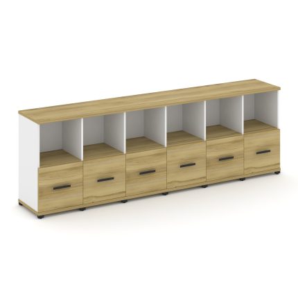 Concept Шкаф 6 узких секций, 2 ниши CN.STU-261 B Дуб Винченцо/Белый Бриллиант/Металл Черный 2500*420