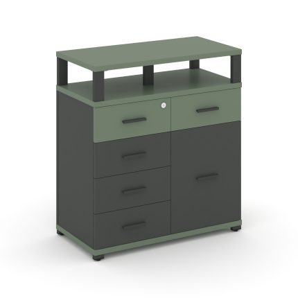 Concept Тумба приставная широкая 5 ящ.+1 распаш. фасад с надставкой широкой CN.TSP-018 A Кобо/Антрац