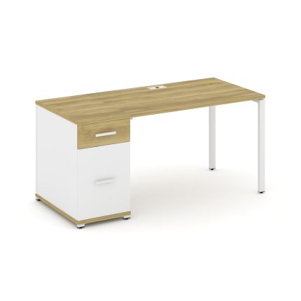 Concept Стол рабочий с 1 опорной тумбой CN.SP-406 W Дуб Винченцо/Белый Бриллиант/Металл Белый 1600*7