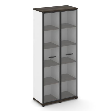 Concept Шкаф 2 узкие секции, 5 ниш CN.STU-528 RPB B Дуб Мали/Белый Бриллиант/Металл Черный/Прозрачны