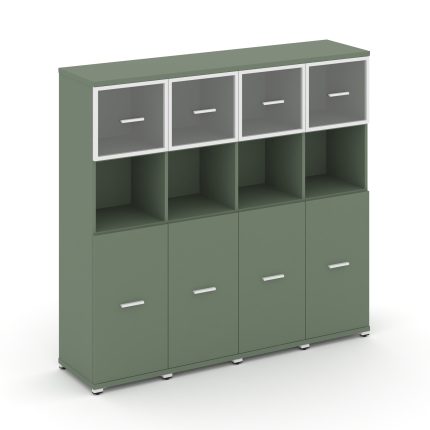 Concept Шкаф 4 узкие секции, 4 ниши CN.STU-445 RPW W Кобо/Металл Белый/Прозрачный 1668*420*1554