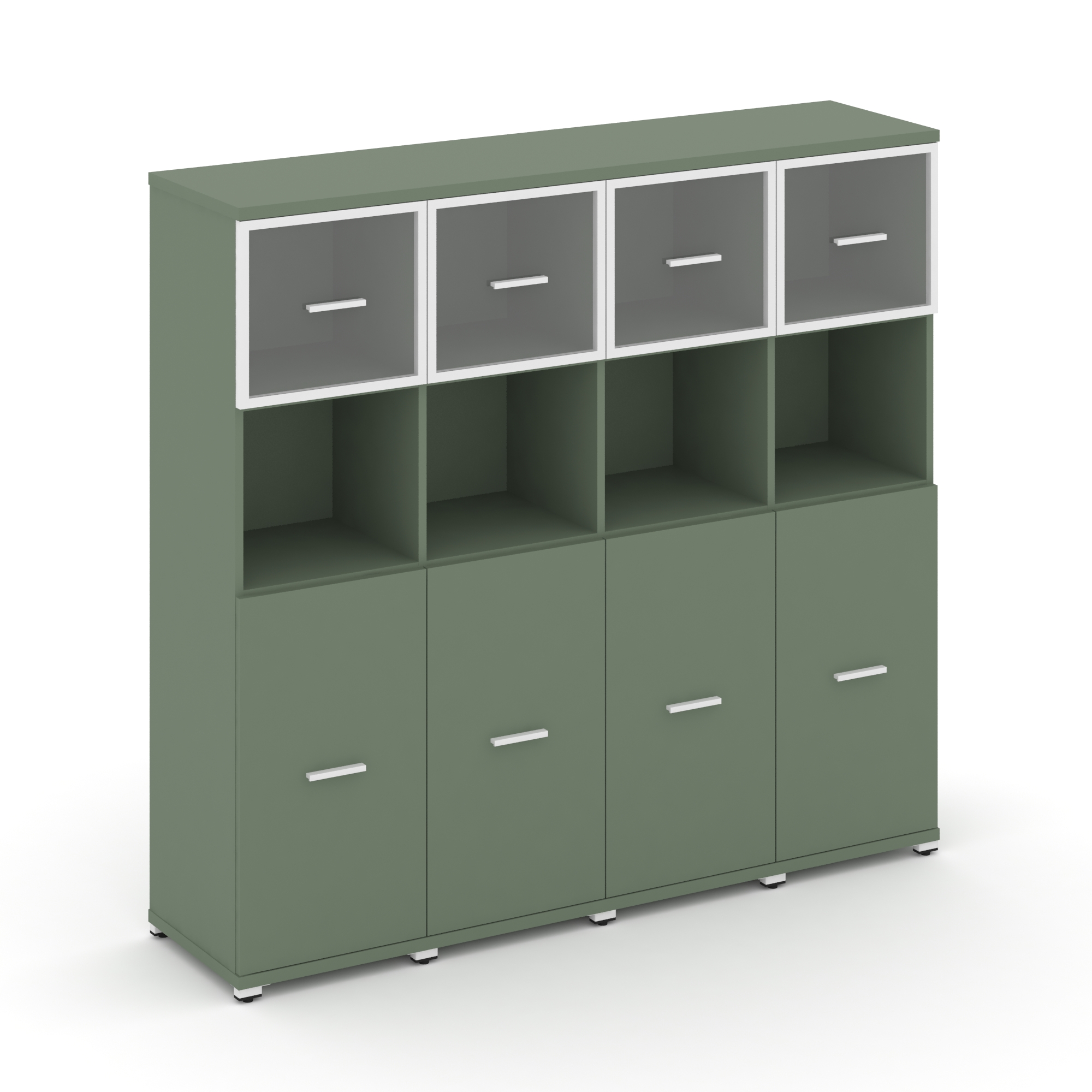 Concept Шкаф 4 узкие секции, 4 ниши CN.STU-445 RPW W Кобо/Металл Белый/Прозрачный 1668*420*1554