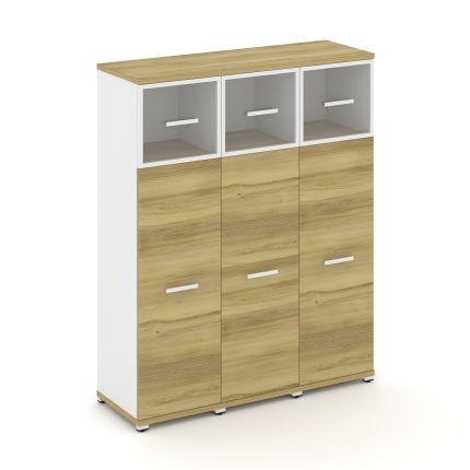 Concept Шкаф 3 узкие секции, 4 ниши CN.STU-434 RPW W Дуб Винченцо/Белый Бриллиант/Металл Белый/Прозр