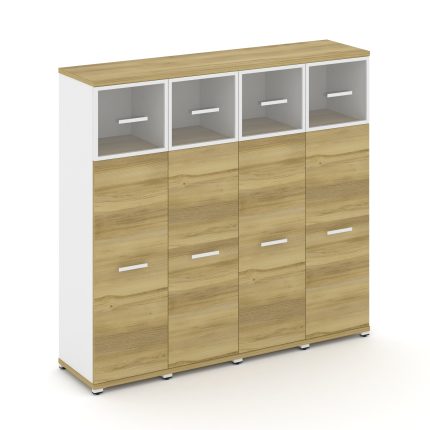 Concept Шкаф 4 узкие секции, 4 ниши CN.STU-444 RPW W Дуб Винченцо/Белый Бриллиант/Металл Белый/Прозр