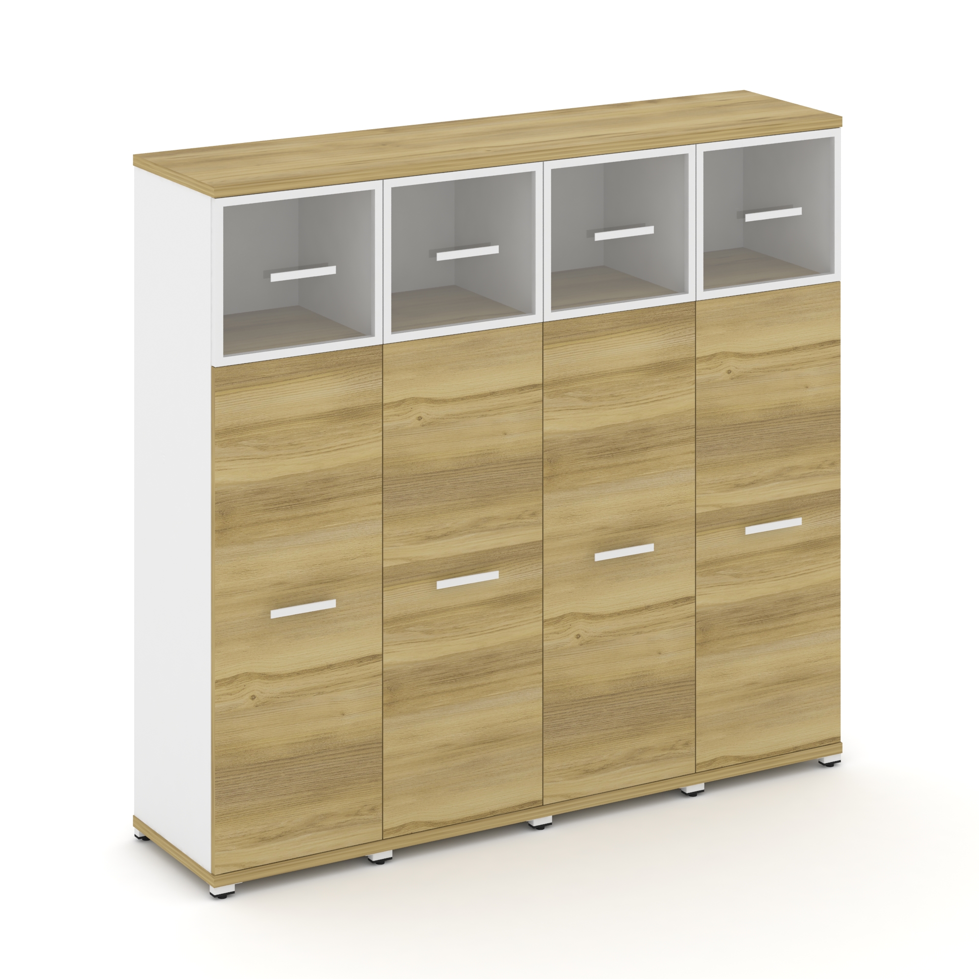 Concept Шкаф 4 узкие секции, 4 ниши CN.STU-444 RPW W Дуб Винченцо/Белый Бриллиант/Металл Белый/Прозр