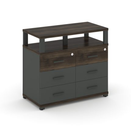 Concept Тумба приставная широкая 6 ящ. с надставкой широкой CN.TSP-009 A Дуб Мали/Антрацит/Металл Ан