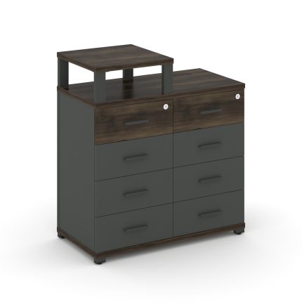 Concept Тумба приставная широкая 8 ящ. с надставкой узкой CN.TSP-014 A Дуб Мали/Антрацит/Металл Антр