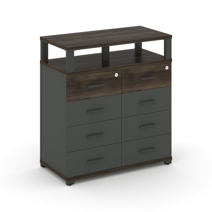 Concept Тумба приставная широкая 8 ящ. с надставкой широкой CN.TSP-015 A Дуб Мали/Антрацит/Металл Ан