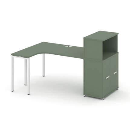 Concept Стол эргономичный с опорным распаш. шкафом с надставкой низ.  CN.SA-214(L) W Кобо/Металл Бел