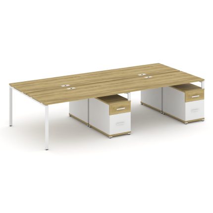 Concept Рабочая станция 4 места с 2 двухсторонними опорными тумбами CN.DRS-324 W Дуб Винченцо/Белый