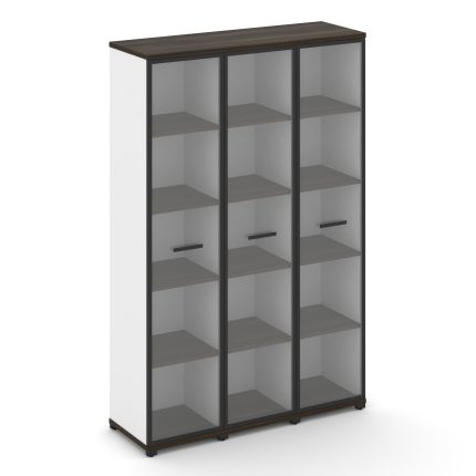 Concept Шкаф 3 узкие секции, 5 ниш CN.STU-538 RPB B Дуб Мали/Белый Бриллиант/Металл Черный/Прозрачны