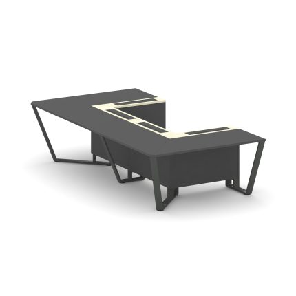 Steel Meet Стол переговорный П-образный KM-PR.B.SP-07P Антрацит/Ваниль Глянец/Металл Антрацит 1600*3