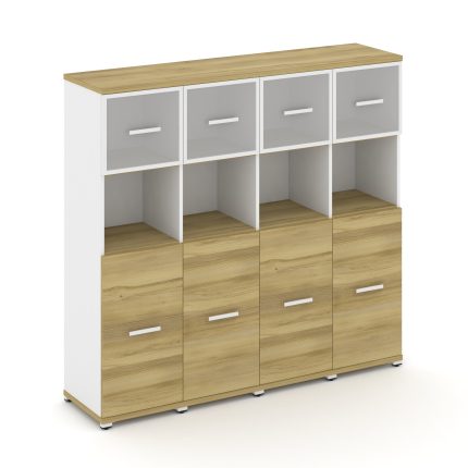 Concept Шкаф 4 узкие секции, 4 ниши CN.STU-445 RMW W Дуб Винченцо/Белый Бриллиант/Металл Белый/Сатин