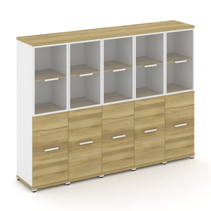 Concept Шкаф 5 узких секций, 4 ниши CN.STU-452 RPW W Дуб Винченцо/Белый Бриллиант/Металл Белый/Прозр