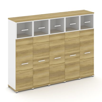 Concept Шкаф 5 узких секций, 4 ниши CN.STU-454 RPW W Дуб Винченцо/Белый Бриллиант/Металл Белый/Прозр