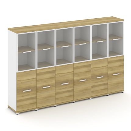 Concept Шкаф 6 узких секций, 4 ниши CN.STU-462 RPW W Дуб Винченцо/Белый Бриллиант/Металл Белый/Прозр