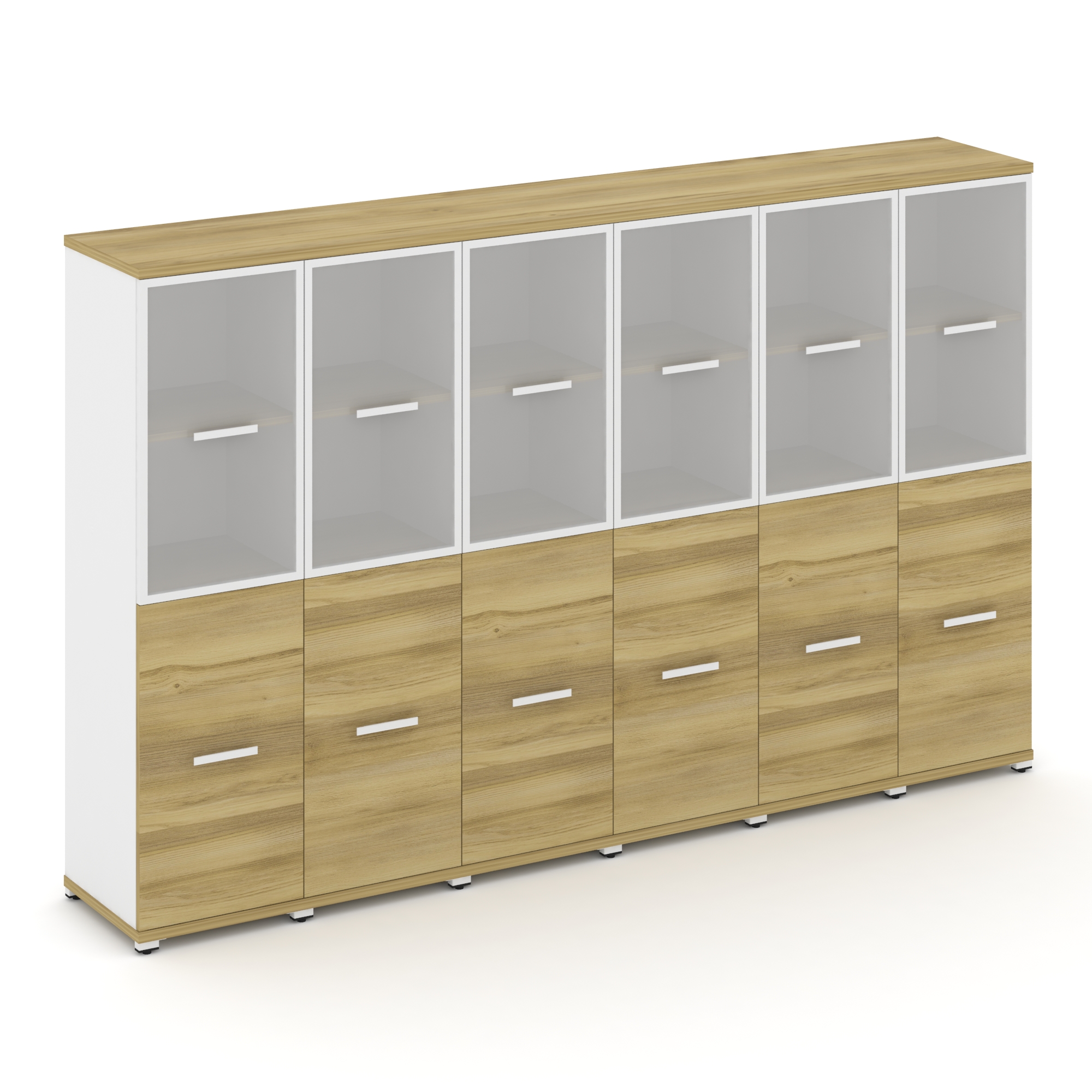 Concept Шкаф 6 узких секций, 4 ниши CN.STU-462 RMW W Дуб Винченцо/Белый Бриллиант/Металл Белый/Сатин