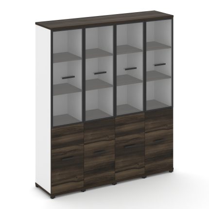 Concept Шкаф 4 узкие секции, 5 ниш CN.STU-542 RPB B Дуб Мали/Белый Бриллиант/Металл Черный/Прозрачны