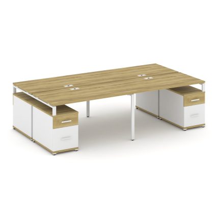 Concept Рабочая станция 4 места с 2 двухсторонними опорными тумбами CN.DRS-331 W Дуб Винченцо/Белый