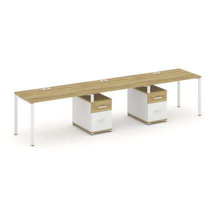 Concept Рабочая станция 3 места с 2 опорными тумбами CN.ORS-338 W Дуб Винченцо/Белый Бриллиант/Метал