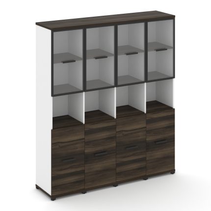 Concept Шкаф 4 узкие секции, 5 ниш  CN.STU-543 RPB B Дуб Мали/Белый Бриллиант/Металл Черный/Прозрачн