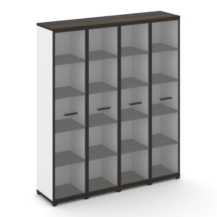 Concept Шкаф 4 узкие секции, 5 ниш CN.STU-548 RPB B Дуб Мали/Белый Бриллиант/Металл Черный/Прозрачны