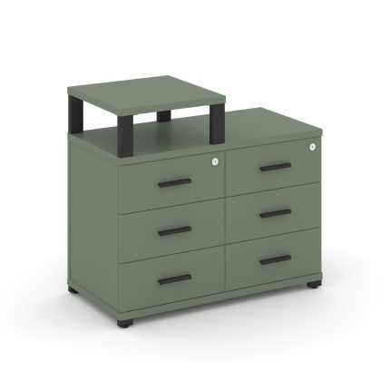 Concept Тумба приставная широкая 6 ящ. с надставкой узкой CN.TSP-008 B Кобо/Металл Черный 836*420*75