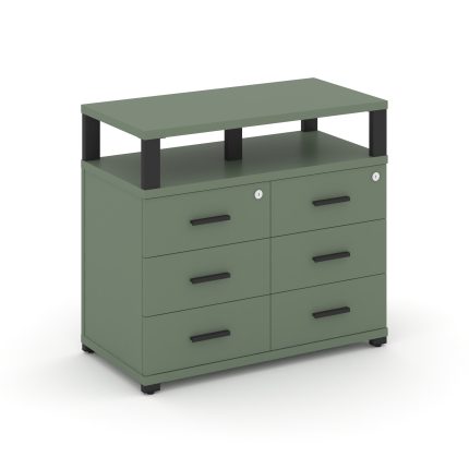 Concept Тумба приставная широкая 6 ящ. с надставкой широкой CN.TSP-009 B Кобо/Металл Черный 836*420*