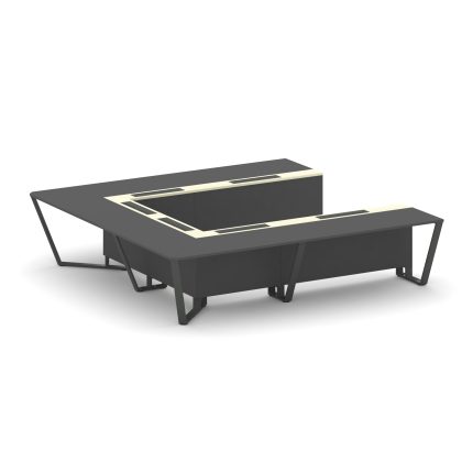 Steel Meet Стол переговорный П-образный KM-PR.B.SP-11P Антрацит/Ваниль Глянец/Металл Антрацит 3200*3