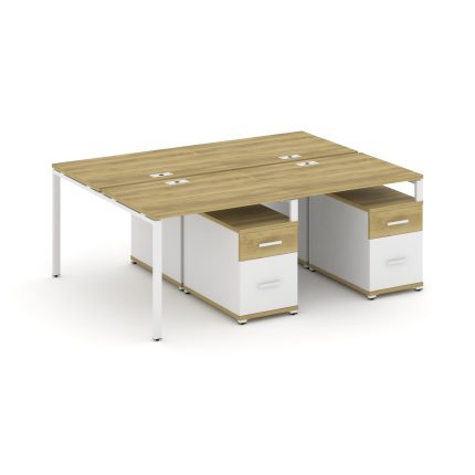 Concept Рабочая станция 4 места с 2 двухсторонними опорными тумбами CN.DRS-321 W Дуб Винченцо/Белый