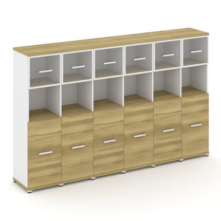 Concept Шкаф 6 узких секций, 4 ниши CN.STU-465 RPW W Дуб Винченцо/Белый Бриллиант/Металл Белый/Прозр