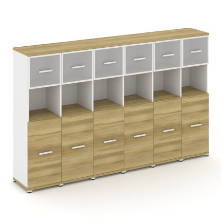 Concept Шкаф 6 узких секций, 4 ниши CN.STU-465 RMW W Дуб Винченцо/Белый Бриллиант/Металл Белый/Сатин