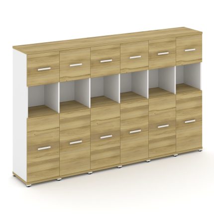 Concept Шкаф 6 узких секций, 4 ниши CN.STU-465 W Дуб Винченцо/Белый Бриллиант/Металл Белый 2500*420*