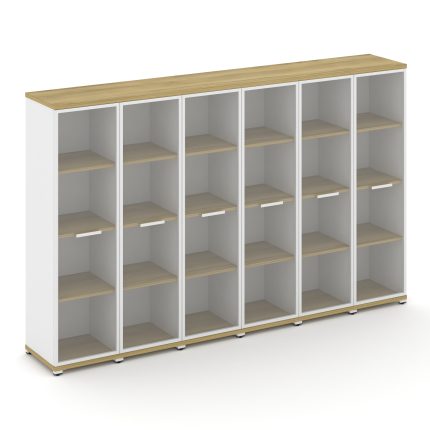 Concept Шкаф 6 узких секций, 4 ниши CN.STU-466 RPW W Дуб Винченцо/Белый Бриллиант/Металл Белый/Прозр