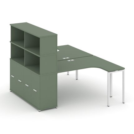 Concept Рабочая станция с опорным распаш. шкафом с надставкой выс. CN.DSA-215 W Кобо/Металл Белый 18