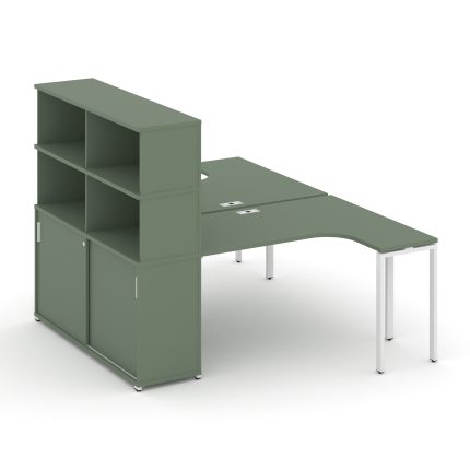 Concept Рабочая станция с опорным шкафом-купе с надставкой выс. CN.DSA-221 W Кобо/Металл Белый 1800*