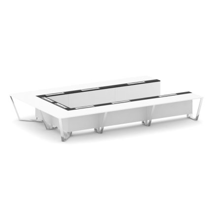 Steel Meet Стол переговорный П-образный MMK-PR.B.SP-15P Белый Бриллиант/Графит Глянец/Нержавеющая Ст